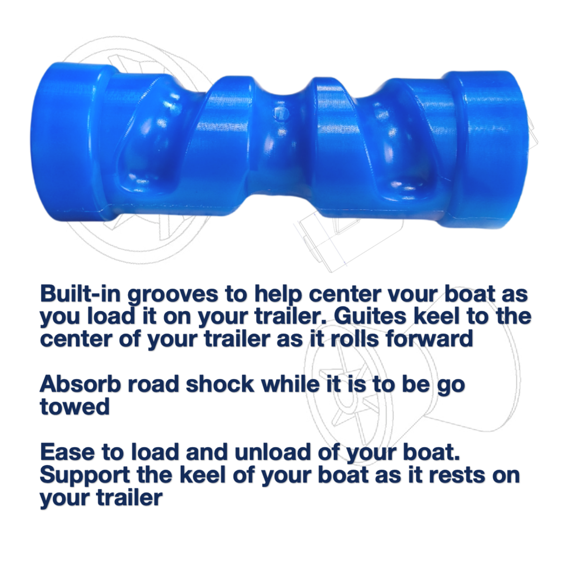 8 Inch Self Centering Keel Roller Blue by 5/8 Inch Shaft