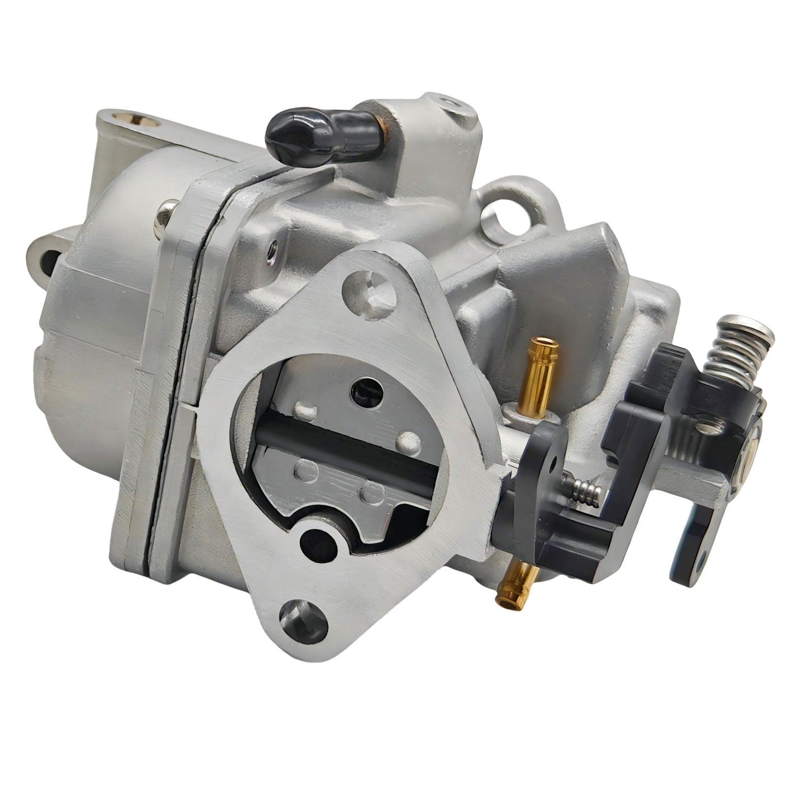 close-up carburetor for tohatsu nissan 4 5 hp 3r1-03200-1-18-7365 jlm marine cast aluminum silver with brass fittings and black lever