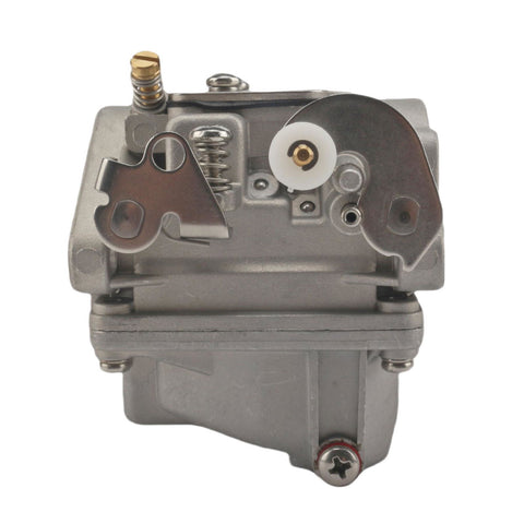 photo of jlm marine carburetor for tohatsu nissan 18hp with silver aluminum body ribbed texture and throttle lever