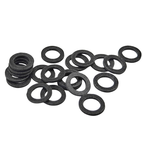 photo of drain screw gasket 12-19184 for mercury mercruiser johnson evinrude lower unit dark gray rubbery washers