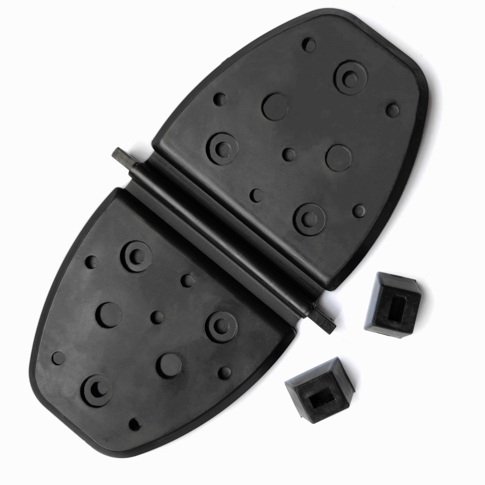 photo of black exhaust water shutter with grommets, showing circular indentations, for mercruiser 4.3l v6 engine, part number 807166a2