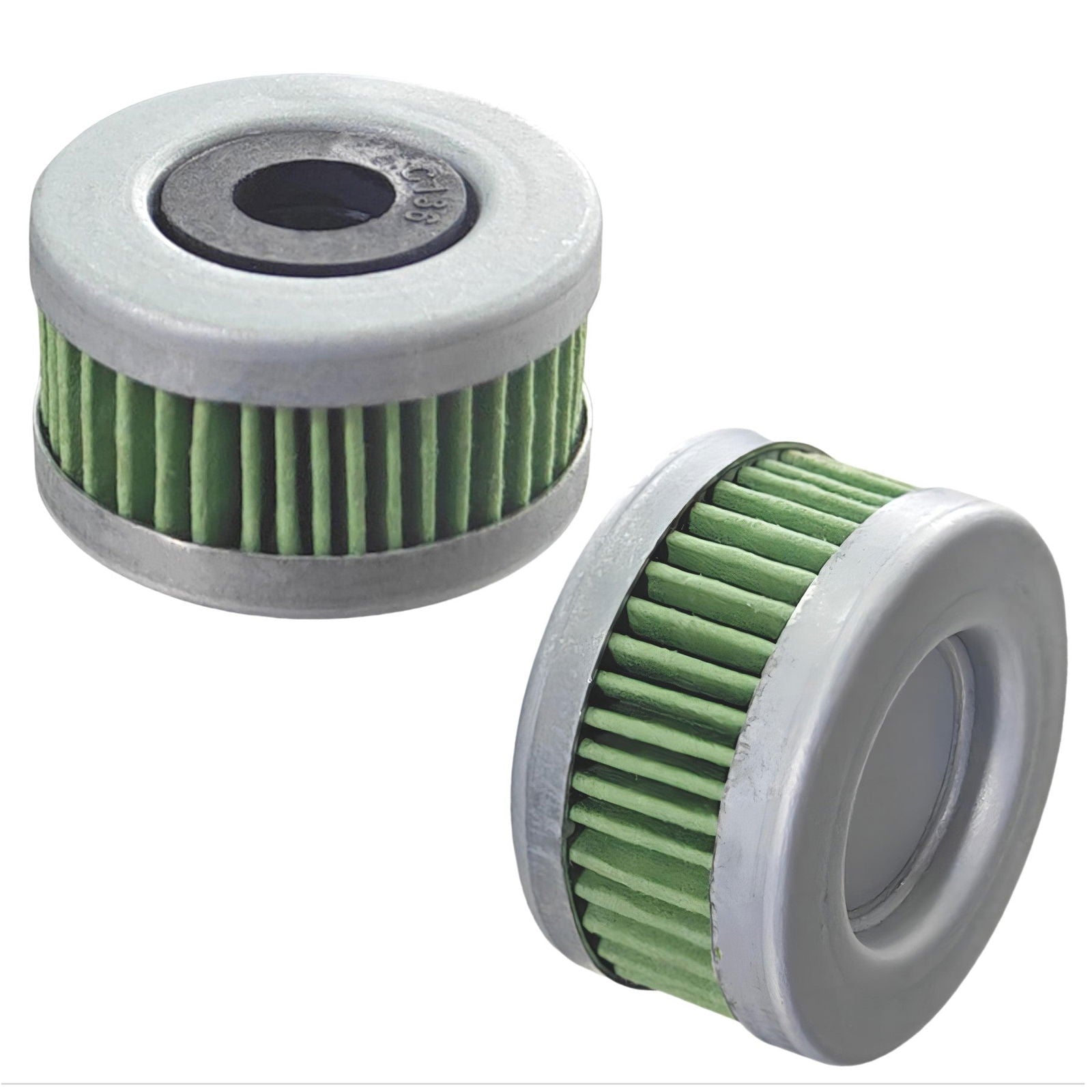 photo fuel filter element for honda bf 40 50 60 hp 16911-zz5-003 jlm marine silver metal casing green pleated filtering material central recessed top