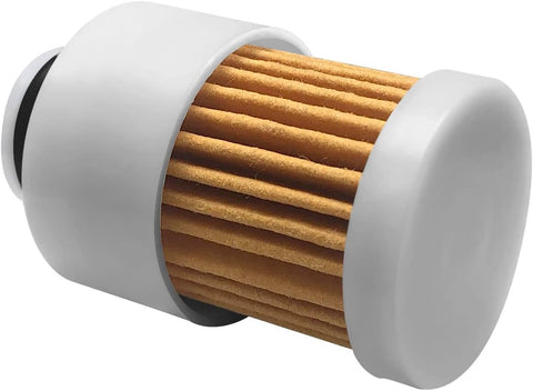 photo of jlm marine fuel filter element 881540 for mercury 75-115hp, pleated tan paper with white plastic ends and black rubber seal