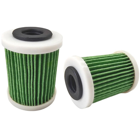 photo of JLM Marine fuel filter 6p3-24563-01 for Yamaha 150-350 hp, cylindrical green pleated material, white end caps with black o-rings