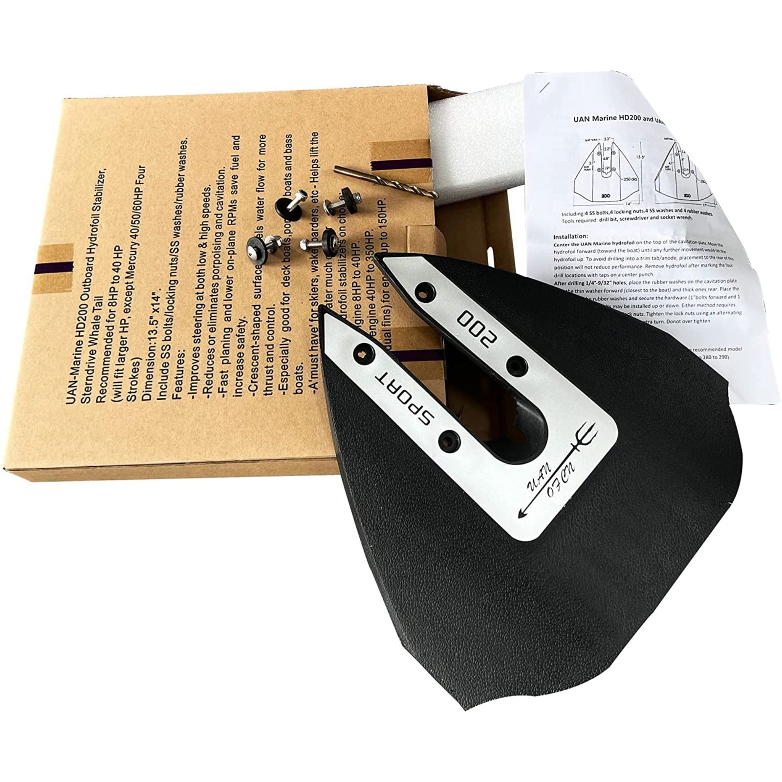 Hydrofoil Stabilizer Kit for 8-40 HP Outboard and Stern Drive - JLM MARINE