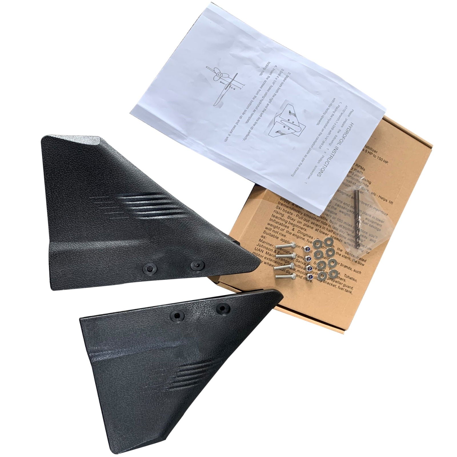 hydrofoil stabilizer jlm marine for 5-150 hp outboard stern drive black triangular fins with screw holes kit