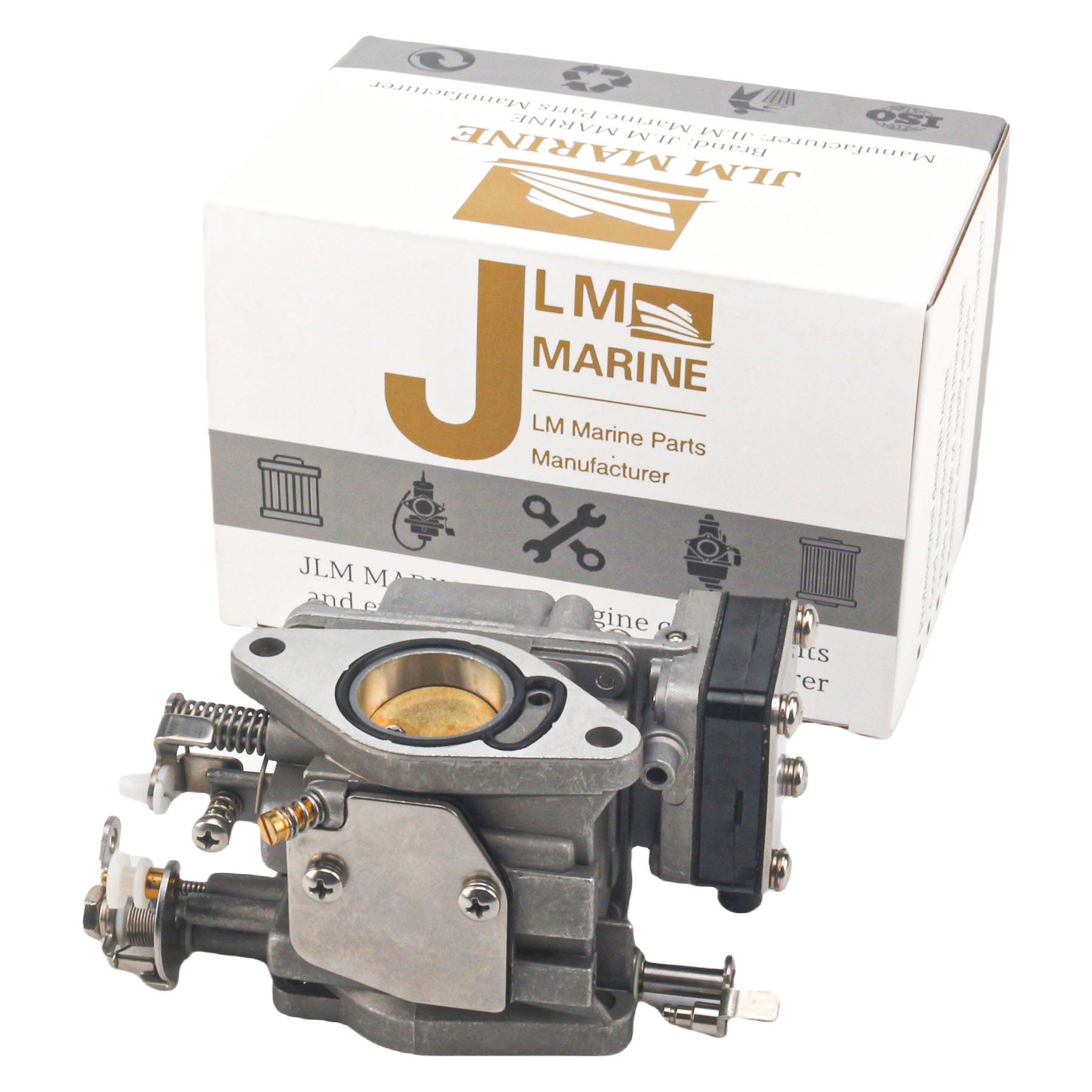photo jlm marine carburetor with silver finish intake port adjustment screws electrical connector and mounting flange