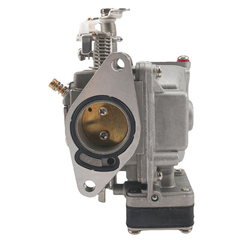 photo of jlm marine carburetor side view metal construction with mounting flange gasket and brass adjustment screw