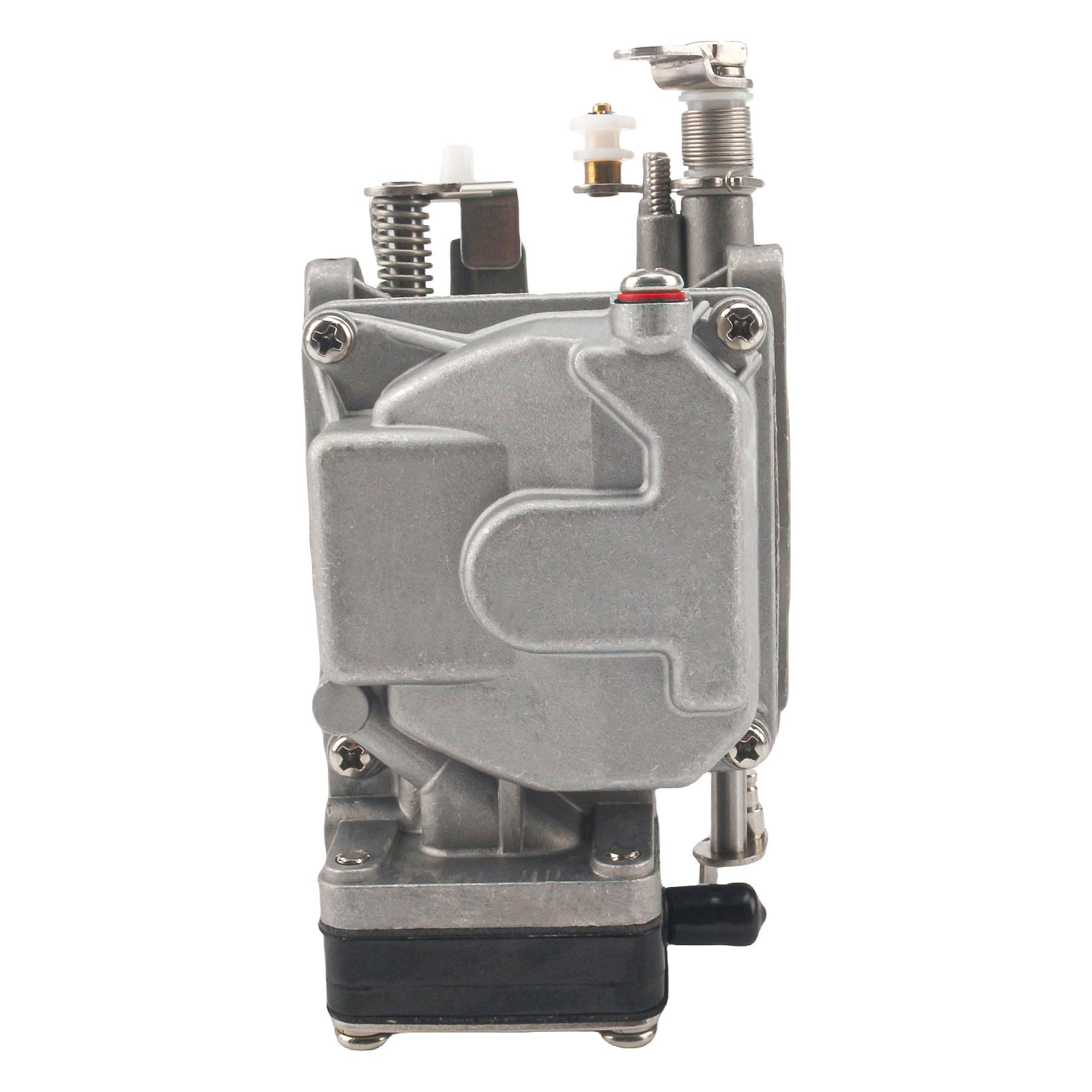 photo jlm marine carburetor silver metal with black rubber grommet and brass fitting