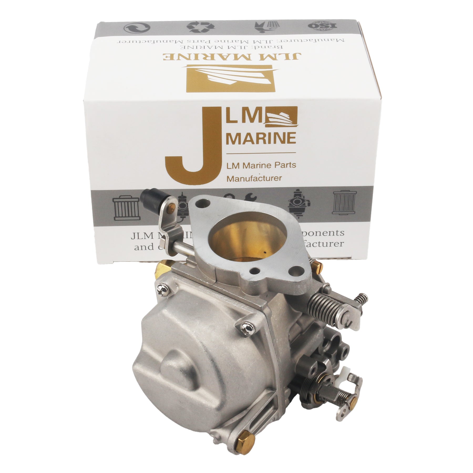 photo jlm marine carburetor for tohatsu nissan 25hp 30hp 3p0032000 silver metal gold accents mounting flange brass intake port
