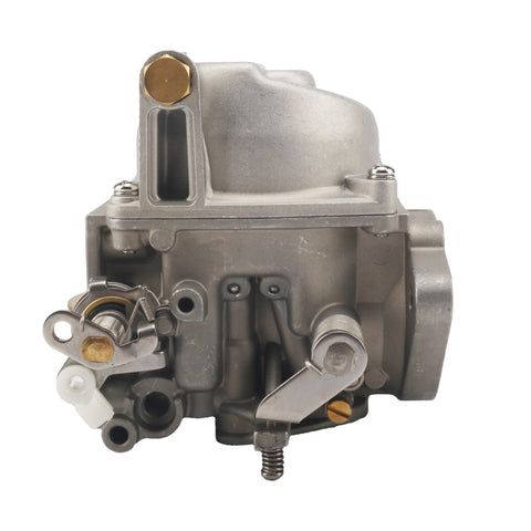photo of JLM Marine carburetor for Tohatsu Nissan 25hp 30hp 3p0-03200-0, silver metal with brass bolt on top, levers and springs, white background