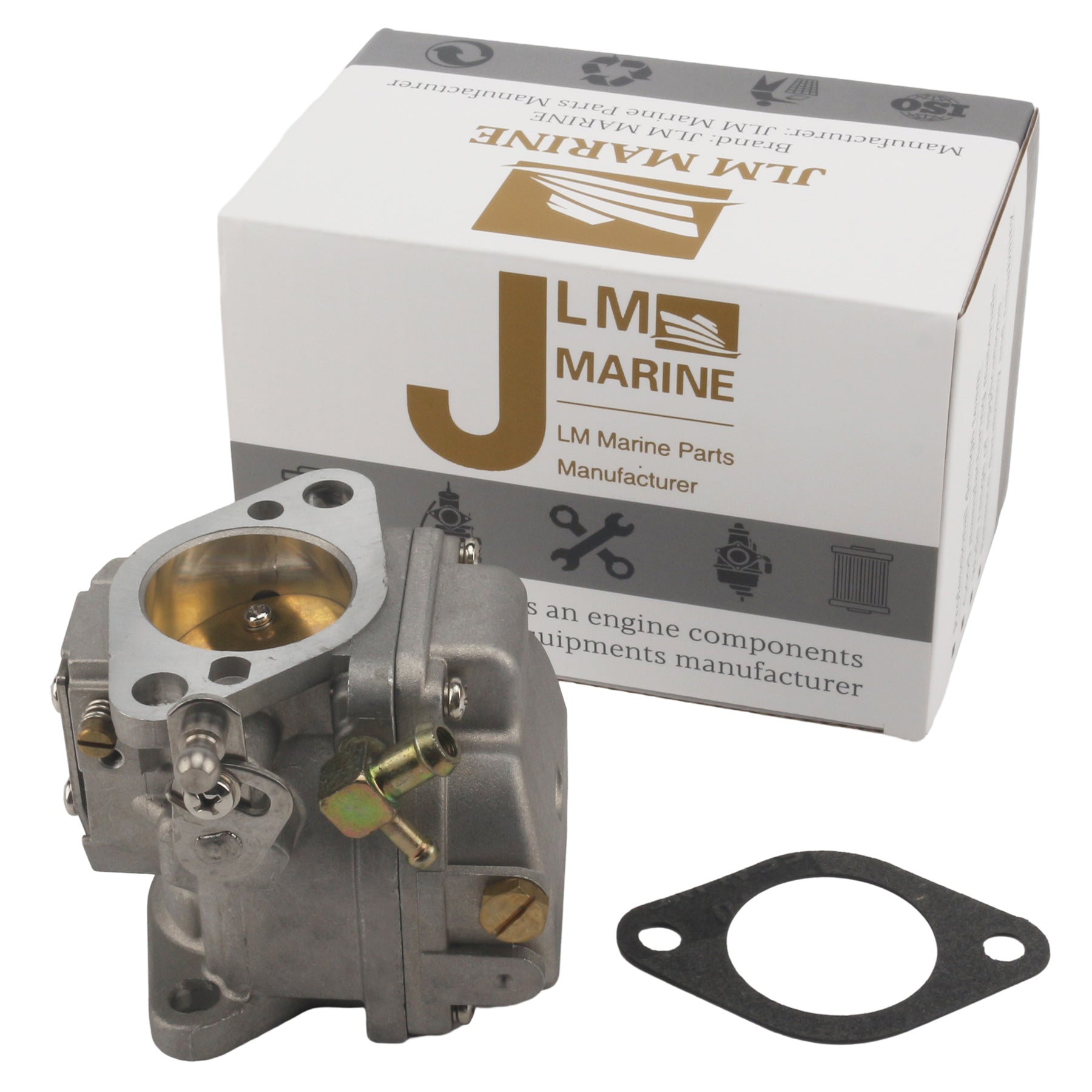photo jlm marine carburetor for mercury 70-90 hp 2-stroke 3301-9012a14 with brass fittings and mounting flange