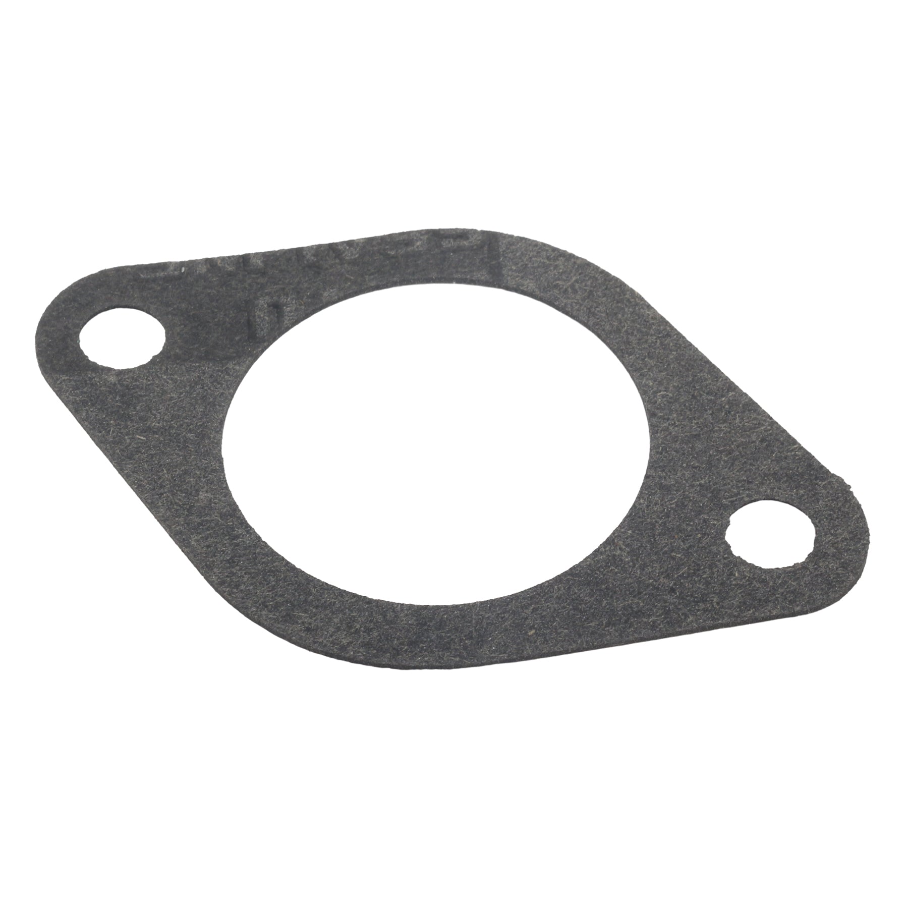 photo of JLM Marine carburetor gasket for Mercury 70-90 hp 2-stroke 3301-9012a14, dark gray, oval shape with large central circular opening and two smaller oval and circular white openings