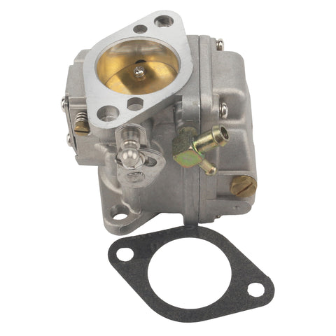photo of jlm marine carburetor for mercury 70 80 90 hp 2 stroke 3301-9012a14 silver metal intake manifold top with mounting holes brass elbow fitting and gasket