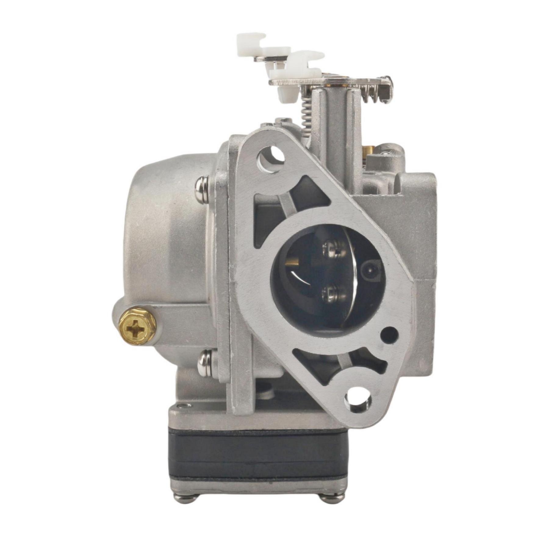 close-up side view carburetor for tohatsu nissan 9.8hp 3b2-03200-1 silver metal with mounting flange and control lever
