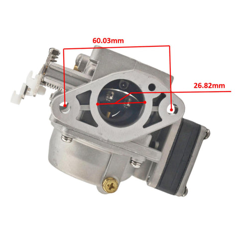 photo of jlm marine carburetor 3b2-03200-1 for tohatsu nissan 9.8hp, silver metal, showing choke assembly and 60.03mm measurement