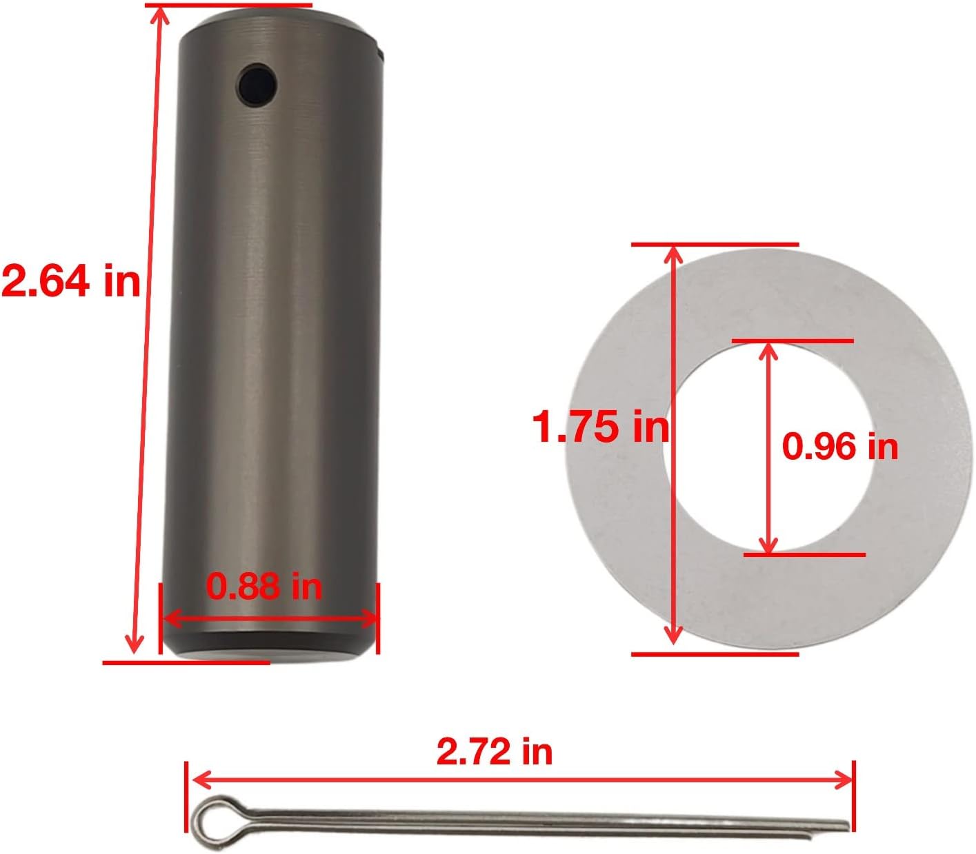lower gimbal housing steering pin for mercruiser sterndrive 17-99353 JLM Marine cylindrical pin with looped end and washer components with measurement lines