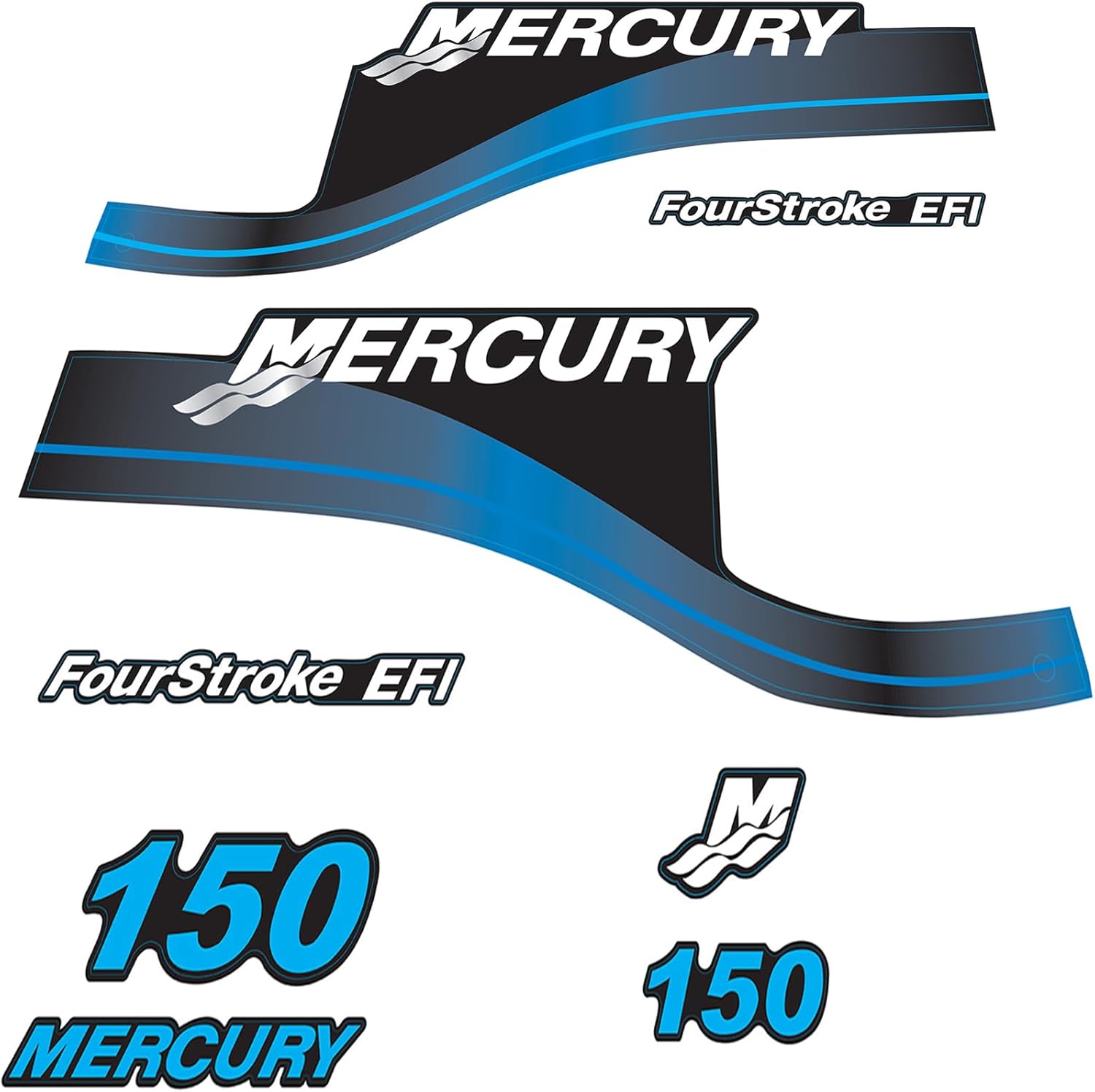 Mercury 150 HP Outboards Motor Top Cowl Cove Decal Sticker Set 854294A00, 808553A00, 808552A00 - JLM Marine - JLM Marine Boat Parts Limited