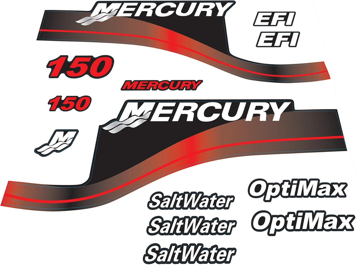 Mercury 150 HP Outboards Motor Top Cowl Cove Decal Sticker Set 854294A00, 808553A00, 808552A00 - JLM Marine - JLM Marine Boat Parts Limited