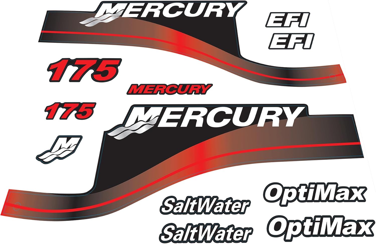 Mercury 175 HP Outboards Motor Top Cowl Cove Decal Sticker Set 824911A00， 879756A04 - JLM Marine - JLM Marine Boat Parts Limited