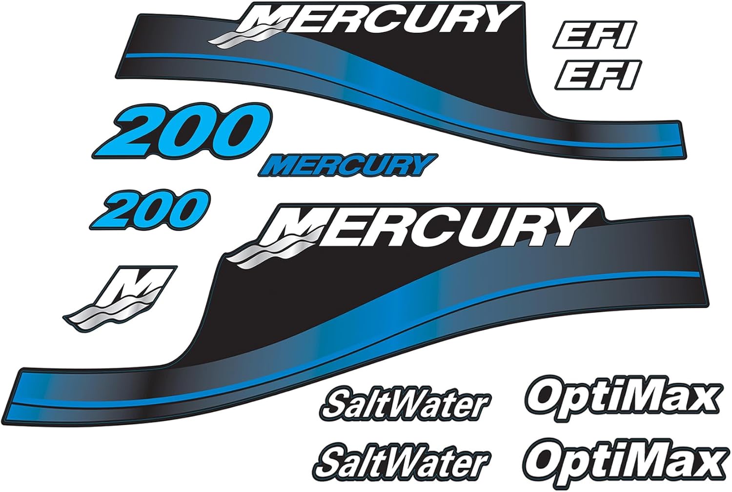 Mercury 200 HP Outboards Motor Top Cowl Cove Decal Sticker Set 855412A00，812563A00，855410A00 - JLM Marine - JLM Marine Boat Parts Limited