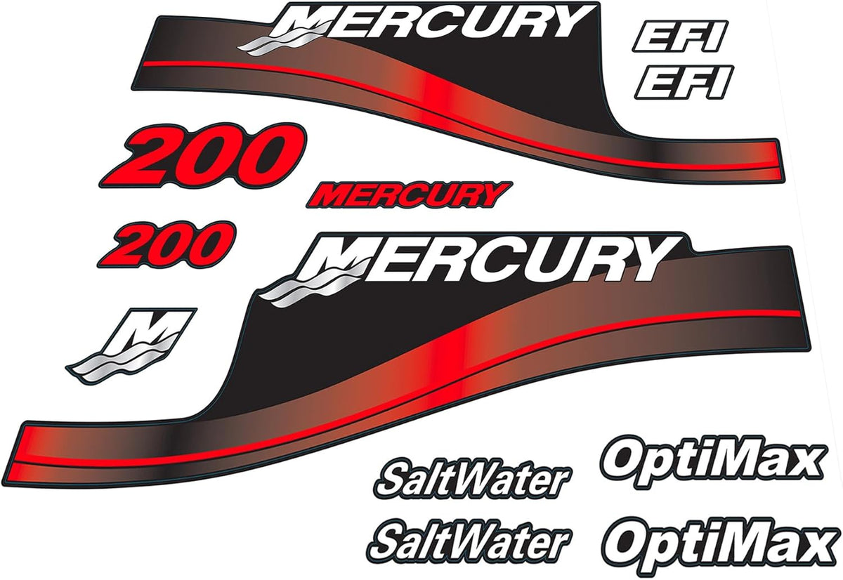 Mercury 200 HP Outboards Motor Top Cowl Cove Decal Sticker Set 855412A00，812563A00，855410A00 - JLM Marine - JLM Marine Boat Parts Limited