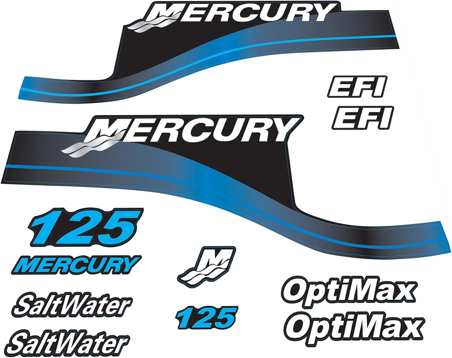 Mercury 125 HP Outboards Motor Top Cowl Cove Decal Sticker Set 803166A00, 823410A00 - JLM Marine - JLM Marine Boat Parts Limited