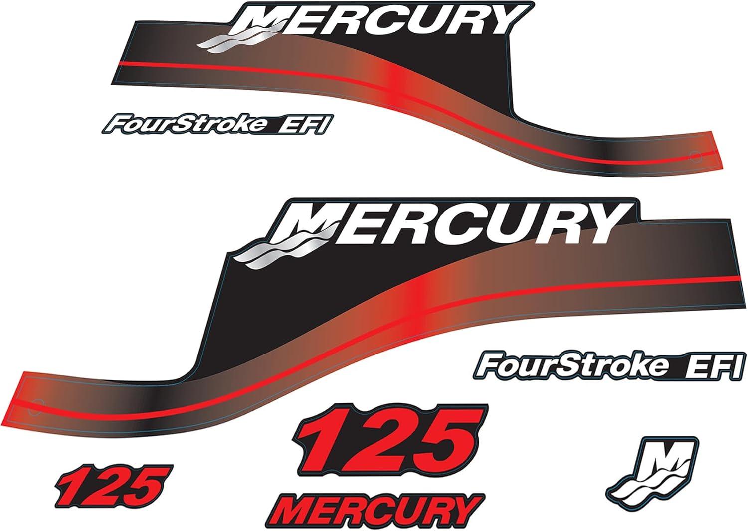 Mercury 125 HP Outboards Motor Top Cowl Cove Decal Sticker Set 803166A00, 823410A00 - JLM Marine - JLM Marine Boat Parts Limited