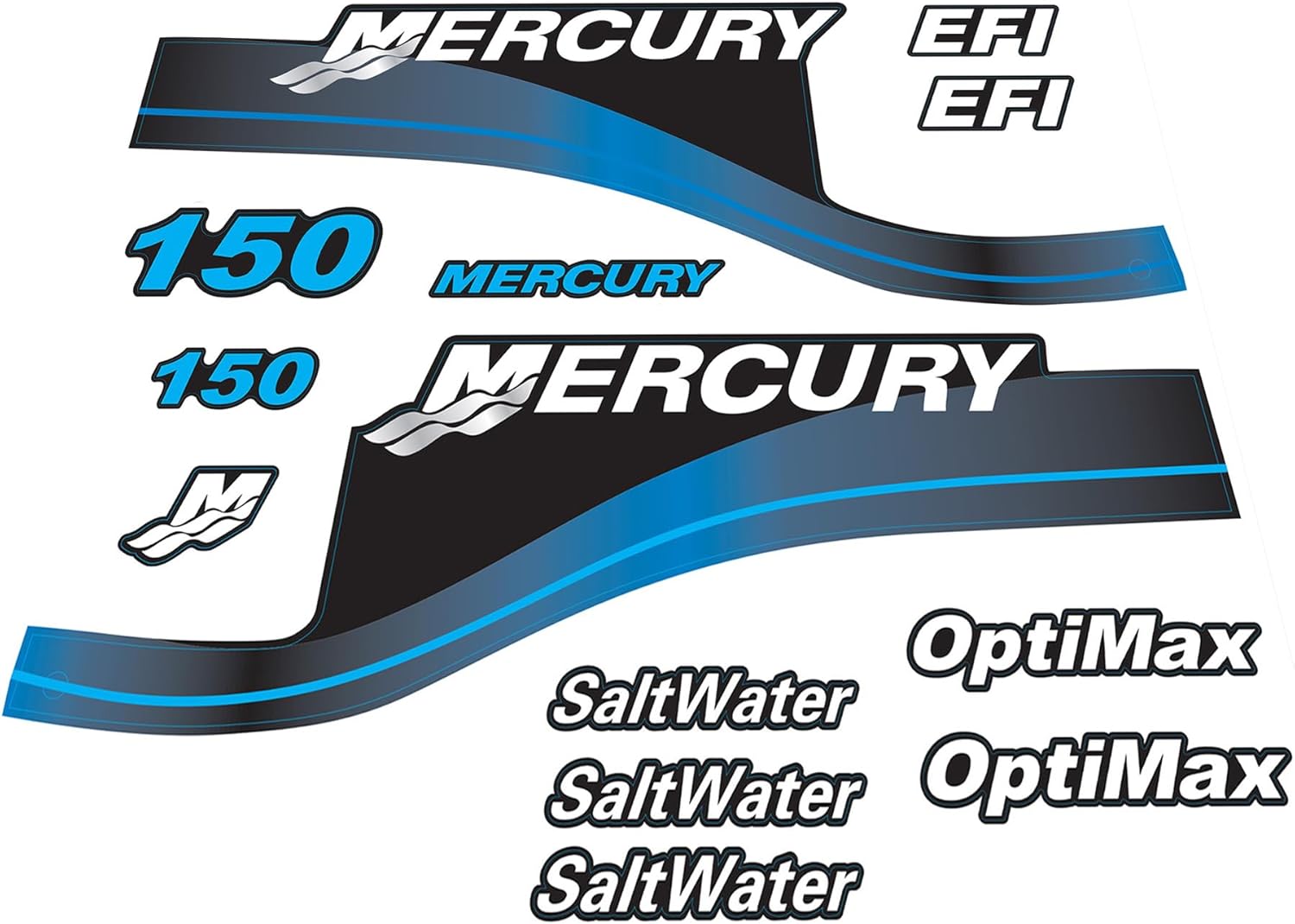 Mercury 150 HP Outboards Motor Top Cowl Cove Decal Sticker Set 854294A00, 808553A00, 808552A00 - JLM Marine - JLM Marine Boat Parts Limited