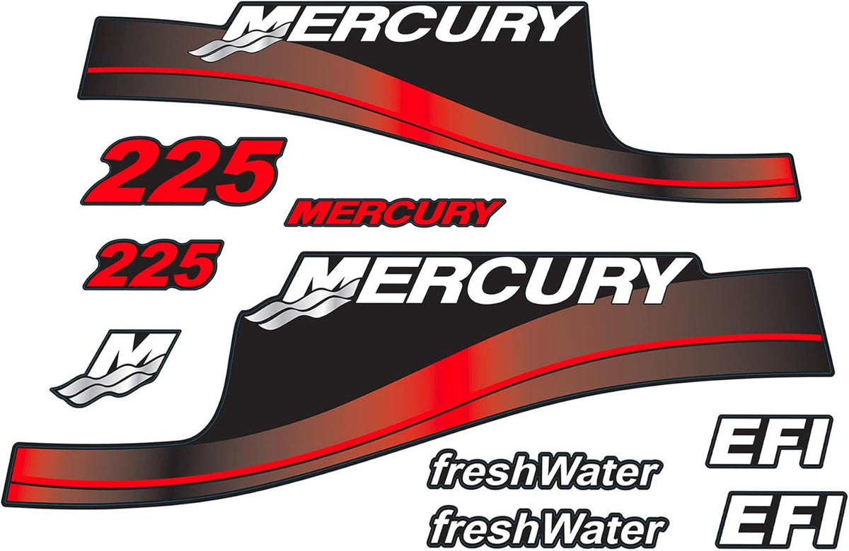 Mercury 225 HP Outboards Motor Top Cowl Cove Decal Set 824105A02, 855405A03, 824105A00, 855405A00 - JLM Marine - JLM Marine Boat Parts Limited