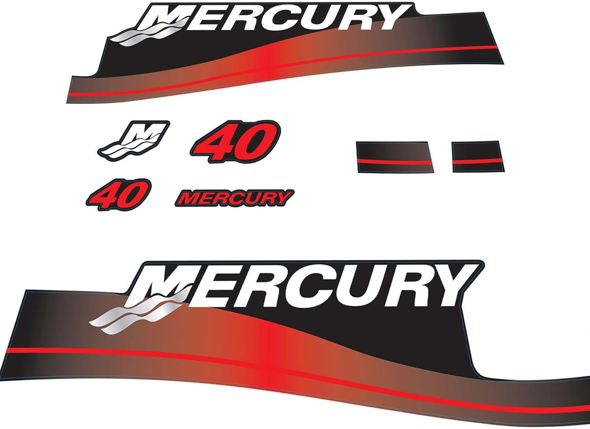 Mercury 40 HP Outboards Motor Top Cowl Cove Decal Sticker Set 803641A00, 824093A00, 82409316, 897510A02, 82409316 - JLM Marine - JLM Marine Boat Parts Limited