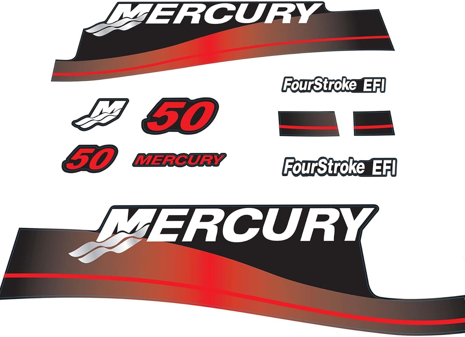 Mercury 50 HP Outboards Motor Top Cowl Cove Decal Sticker Set 852079A00 , 826337A00, 883525A02, 859267 - 7 - JLM Marine - JLM Marine Boat Parts Limited