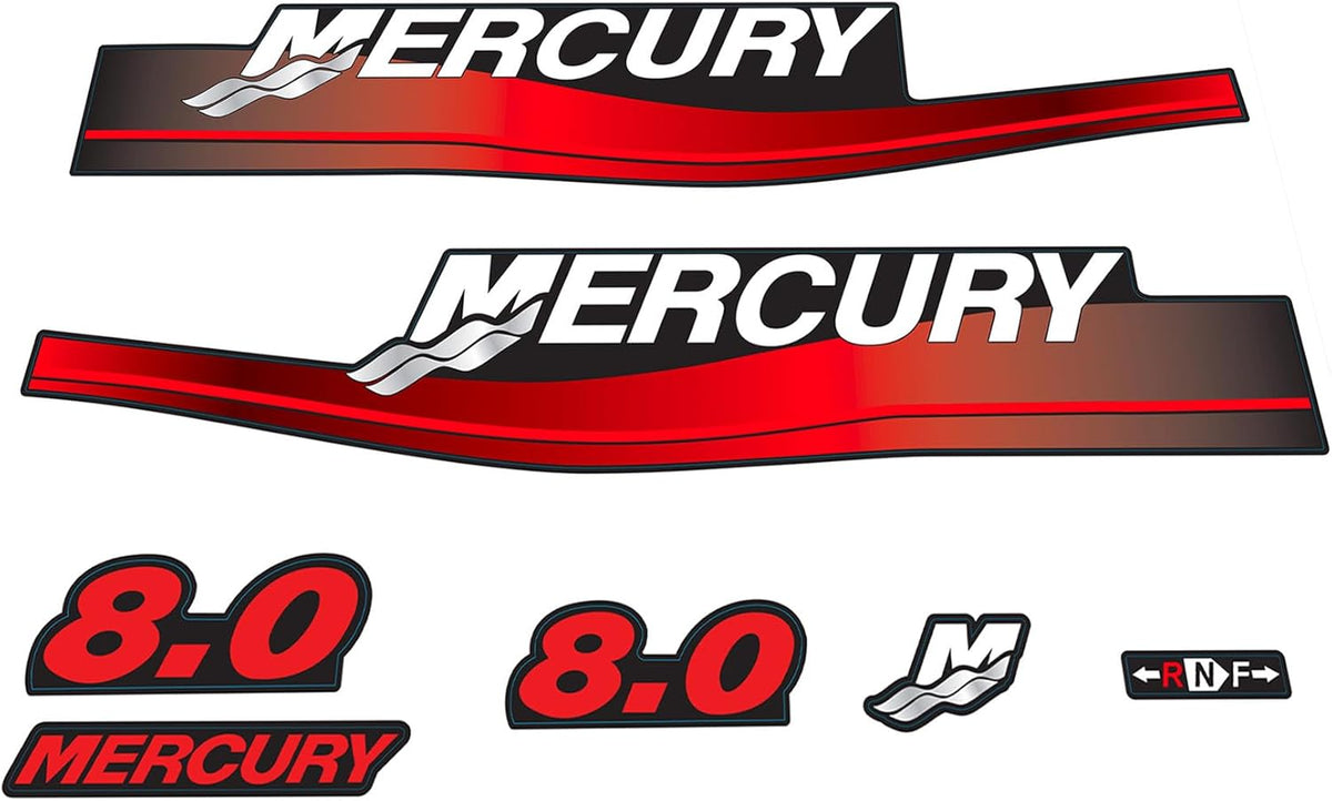 Mercury 8 HP Outboards Motor Top Cowl Cove Decal Sticker Set 808526A00, 808526A96, 808526A94, 37 - 895196A05, 895196A06 - JLM Marine - JLM Marine Boat Parts Limited