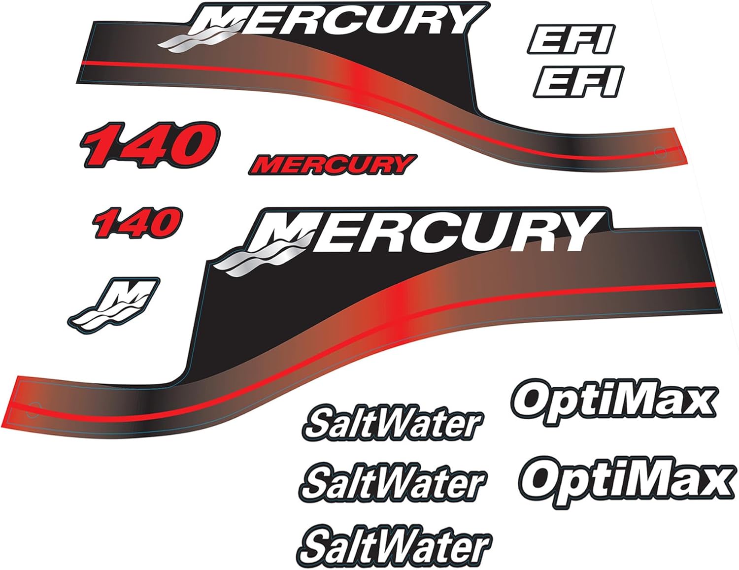 Mercury 140HP Outboards Motor Top Cowl Cove Decal Sticker Set 826333A00, 879760A03 - JLM Marine - JLM Marine Boat Parts Limited