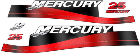 Mercury 25 HP Outboards Motor Top Cowl Cove Decal Sticker Set 811304A00, 854693A00, 808499A00, 897508A02, 854693A05 - JLM Marine - JLM Marine Boat Parts Limited