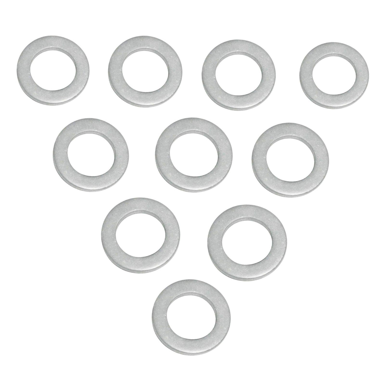 photo of jlm marine 09168-12012 oil drain plug crush seal washers for suzuki df 25-350, light gray metallic, round with center hole, beveled edges