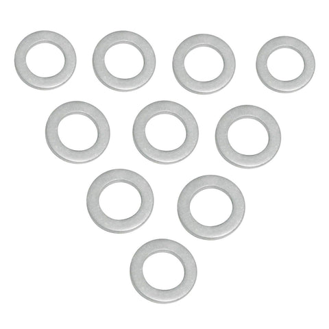 photo of jlm marine 09168-12012 oil drain plug crush seal washers for suzuki df 25-350, light gray metallic, round with center hole, beveled edges