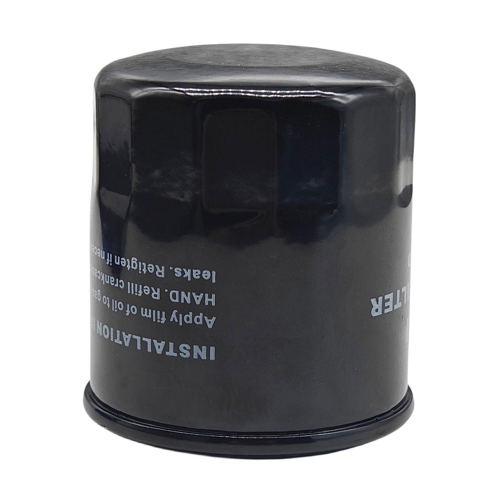 JLM Marine oil filter 18-7911-1 for Yamaha Honda Tohatsu Nissan 9.9-115 hp, upright black filter with light colored text and rounded top
