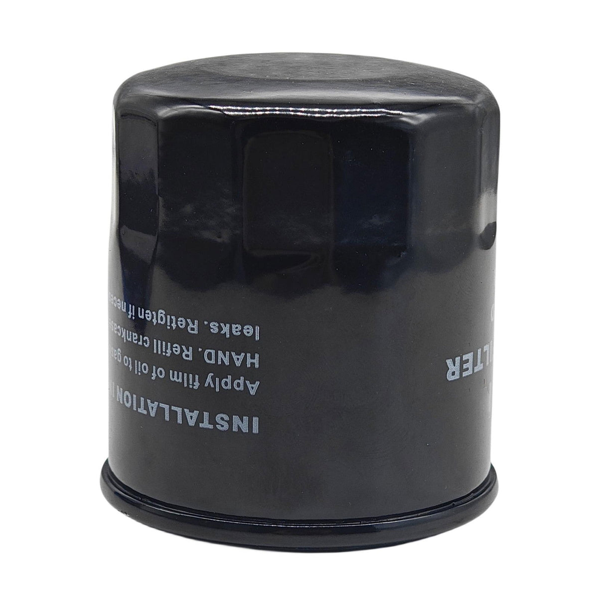 JLM Marine oil filter 18-7911-1 for Yamaha Honda Tohatsu Nissan 9.9-115 hp, upright black filter with light colored text and rounded top