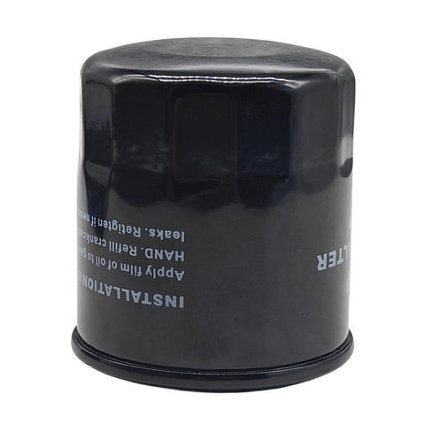JLM Marine oil filter 18-7911-1 for Yamaha Honda Tohatsu Nissan 9.9-115 hp, upright black filter with light colored text and rounded top