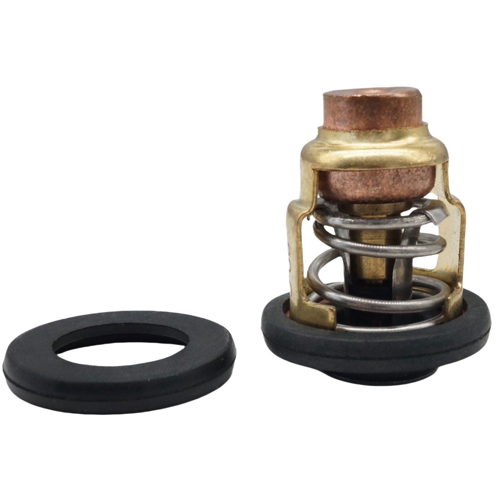 photo: JLM Marine outboard thermostat 19300-zy3-023 for honda bf 75-225 hp, brass and copper with black rubber seal and internal spring mechanism