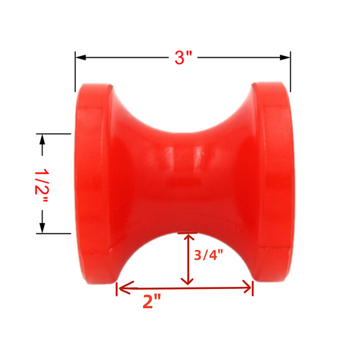 3" Red Polyurethane Boat Trailer Roller by 1/2" Shaft