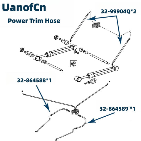 Trim Ram Cylinder Hose Kit for MerCruiser R MR Alpha One and Bravo I II III X XR XZ Replace Hose Kit for 9B-104 and 9B-121 Trim Cylinders         32-864589   32-864588  32-99904Q*2