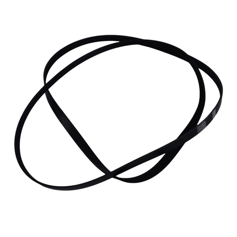 photo of JLM Marine serpentine belt 8638763 for Mercruiser V6 V8 engines, black ribbed belt in crossed configuration with printed text LHK 7558