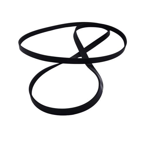 JLM Marine serpentine belt for Mercruiser V6 V8 8638763, black V-belt coiled in figure-eight, white lettering visible on inner surface
