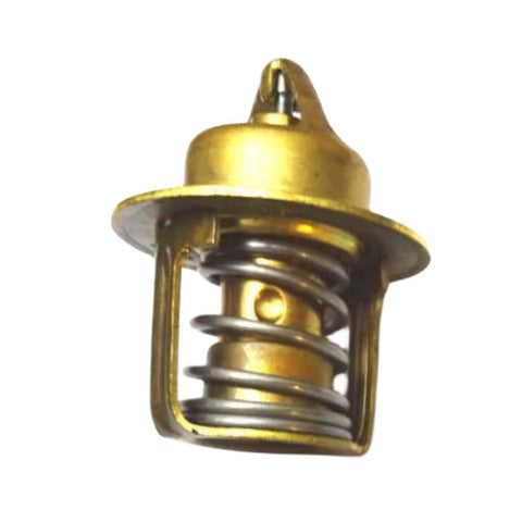 close-up of JLM Marine thermostat for force 70-150hp 1990-1999 f664068, brass body, silver spring, domed cap with projection, cage-like structure
