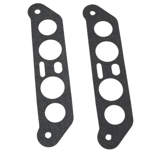 photo of jlm marine thermostat gasket for johnson evinrude v4 crossflow outboard engines 18-3673, textured grey rubber with multiple circular and oval cutouts for sealing
