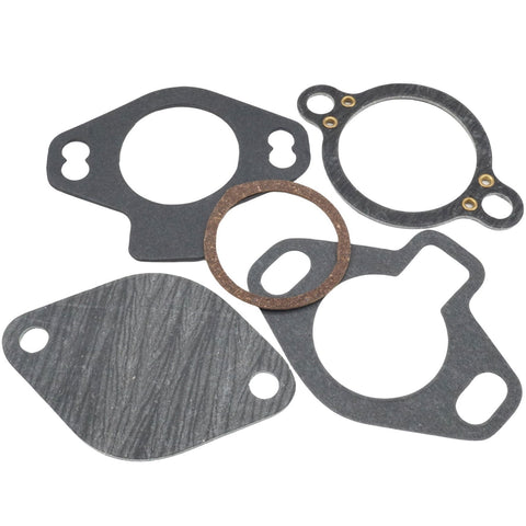 photo of JLM Marine thermostat repair kit gaskets 807252q4 for mercruiser v6 v8 sterndrive motors with assorted shapes and materials including fibrous and cork-like gaskets