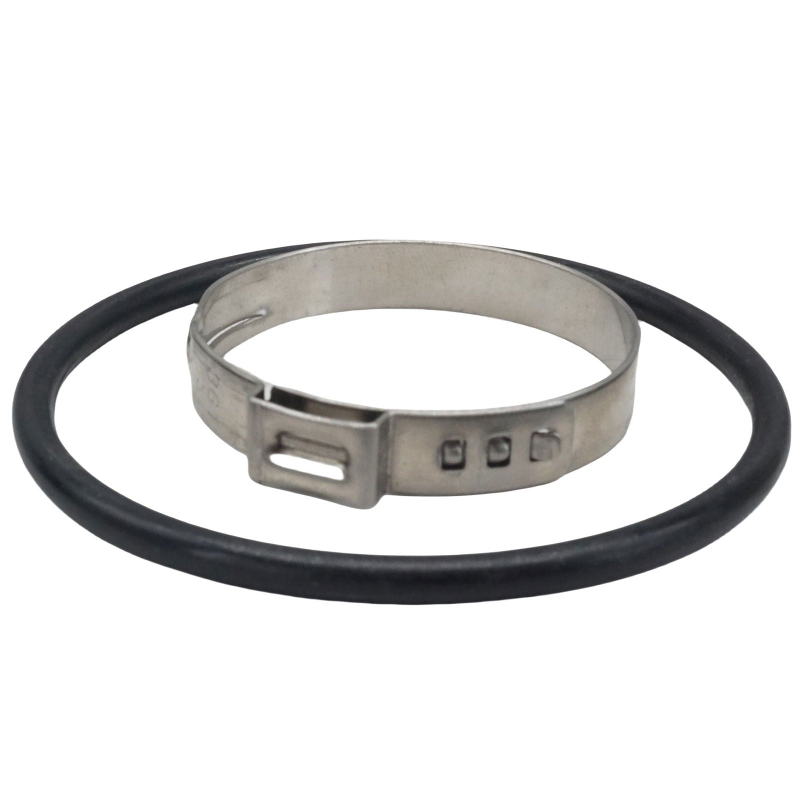 photo of mercury thermostat kit 892864t04 for verado outboard motors, stainless steel hose clamp with slotted tab adjustment and black rubber o-ring