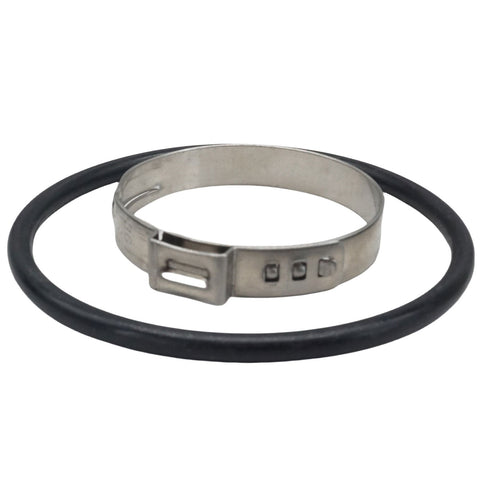 photo of mercury thermostat kit 892864t04 for verado outboard motors, stainless steel hose clamp with slotted tab adjustment and black rubber o-ring